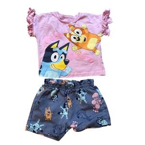 Bluey Shorts Set Toddler Girls Pink Gray Good Flutter Sleeve 65E3297EY SIZE 18M
